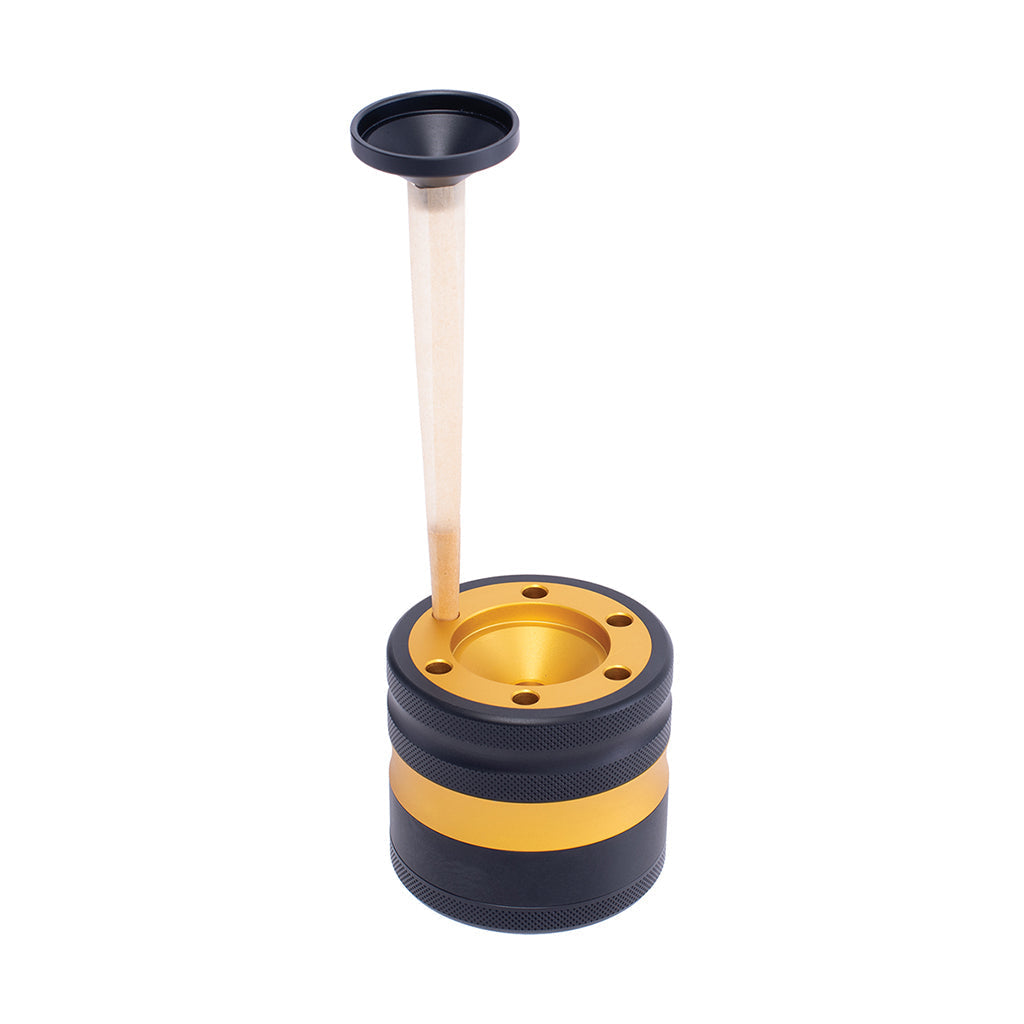 Aluminium Grinder w/ Cone Holder & Funnel - Yellow