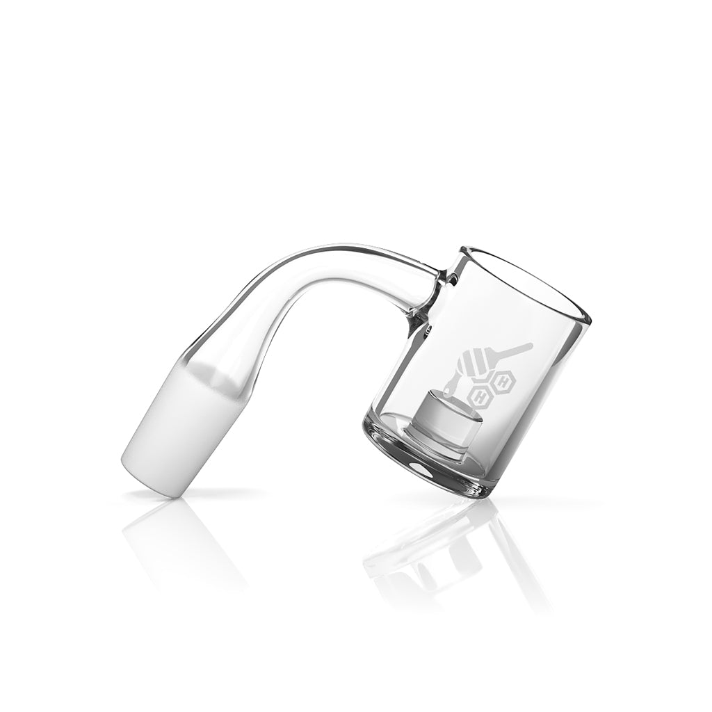 Glass smoking device with white accent on a white background