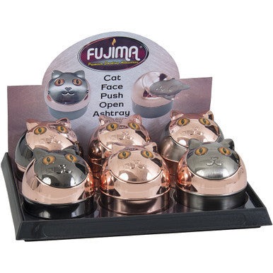 6ct. Push Open Ashtray Asst. W/ Cat Face