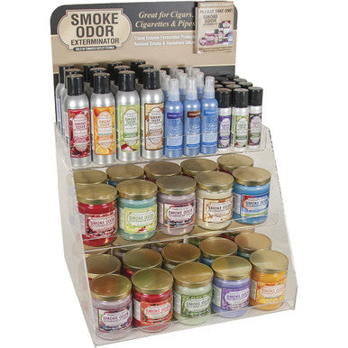 84pc. 3 Tier Smoke Oder Candles & Sprays Display