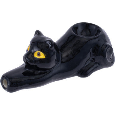 3.5in Black Cat Ceramic Pipe - Wacky Bowlz
