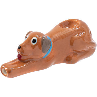 3.5in Brown Dog Ceramic Pipe - Wacky Bowlz