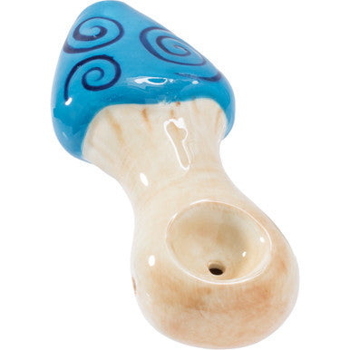 3.5in Blue Swirl Mushroom Ceramic Pipe - Wacky Bowlz