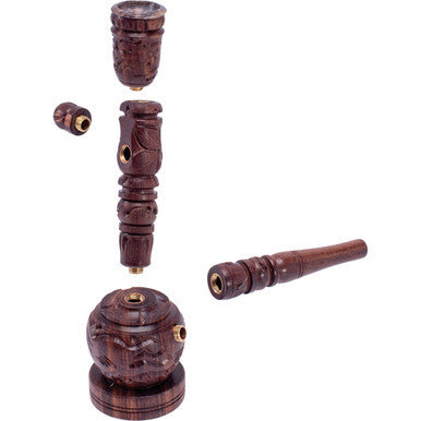 6in Carved Wooden Hookah Style Pipe w/ Stone Bowl - CannaDevices