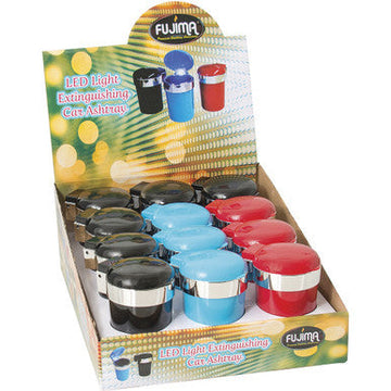 12ct. Asst. Color Self Extin. Ashtray W/ Led Light