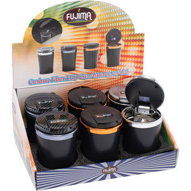 6ct. Carbon Fiber LED Car Ashtray w/ Lid