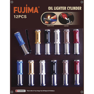 12Ct. Fujima Cylinder Flint Oil Lighter