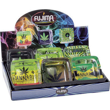 6ct. Leaf Design Glass Square Ashtray .