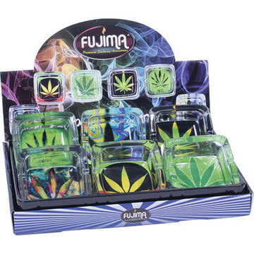 6ct. 4.5in Square Glass Ashtray - Leaves