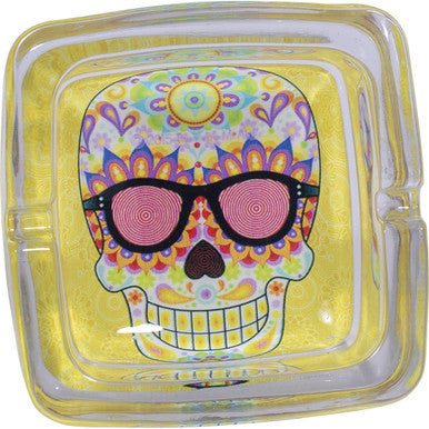 6ct. 4.5in Square Glass Ashtray - Sugar Skulls - CannaDevices