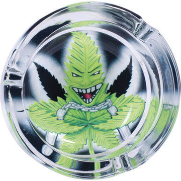 6ct. 3.5in Round Glass Ashtray - Leaf Toon