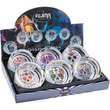 6ct. Round Shine Glass Ashtray - Sugar Skulls