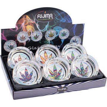 6ct. Round Shine Glass Ashtray - Trippy Leaf