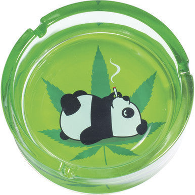 6.25" Toking Panda Leaf Glass Ashtray