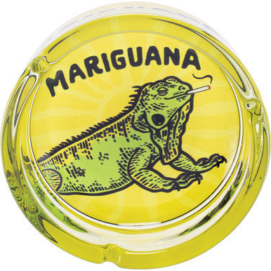 6.25" Yellow Mariguana Glass Ashtray - CannaDevices