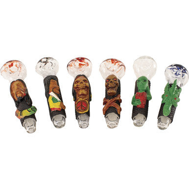 6ct. 5in California Blown Glass Pipes with Clay Designs - CannaDevices