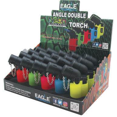 20Ct. Angle Double Torch Flame Lighter Neon Color