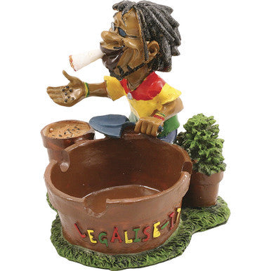 Jamaican Poly Resin Ashtray with 'Legalize It' design and smoking figurine
