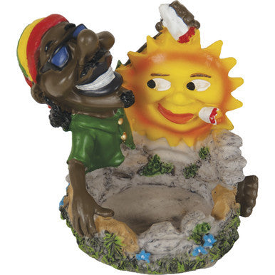 Jamaican Poly Resin Ashtray with smoking sun and reggae-style figurine