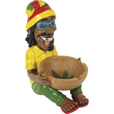 17" Large Jamaican Man Ashtray with reggae figurine and cannabis leaf design