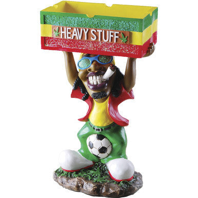 17" Large Jamaican Man Ashtray with 'Heavy Stuff' design and reggae figurine - CannaDevices