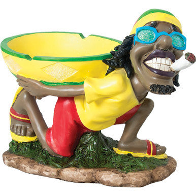 17" Large Jamaican Man Ashtray with reggae figurine carrying a bowl