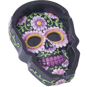 8ct. Poly Stone Floral Skull Shape Ashtray