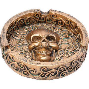 5in Royal Bronze Skull Polystone Ashtray