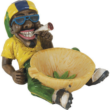 Jamaican Poly Resin Ashtray with reggae figurine and cannabis leaf design Yellow Colour