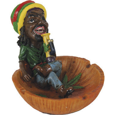 Jamaican Poly Resin Ashtray with reggae figurine and cannabis leaf design