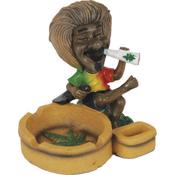 Jamaican Poly Resin Ashtray with Rasta figurine and smoking accessory