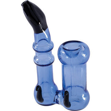5in Blue Double Horn Sherlock Hand Bubbler Pipe