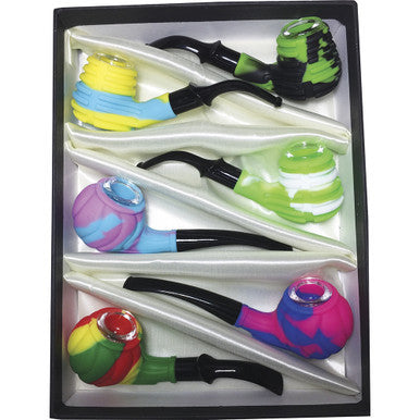 6Ct. Asst. Silicone Mix Pipes W/ Glass Bowl - CannaDevices