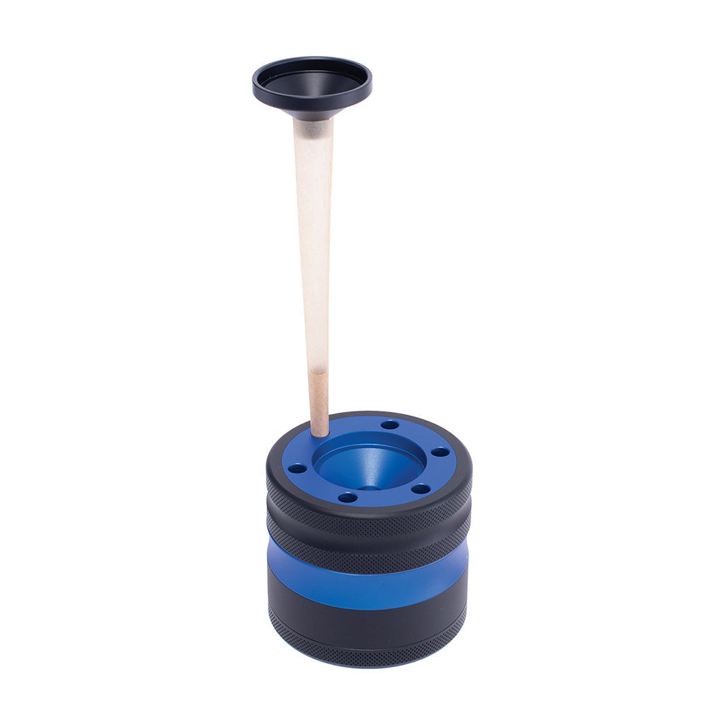 Aluminium Grinder w/ Cone Holder & Funnel - Blue