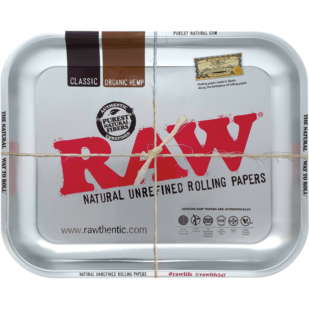 Large  Raw Silver Rolling Metal Tray