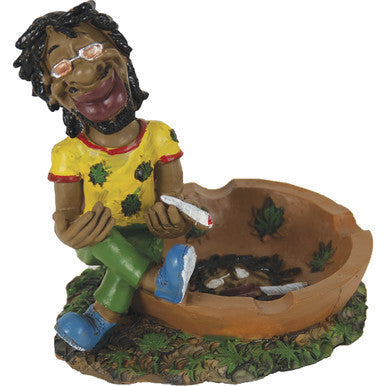 Jamaican Poly Resin Ashtray With a Relaxed Smoker Figurine