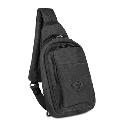 Revelry Daytripper large smell proof crossbody bag shown in Smoke color.