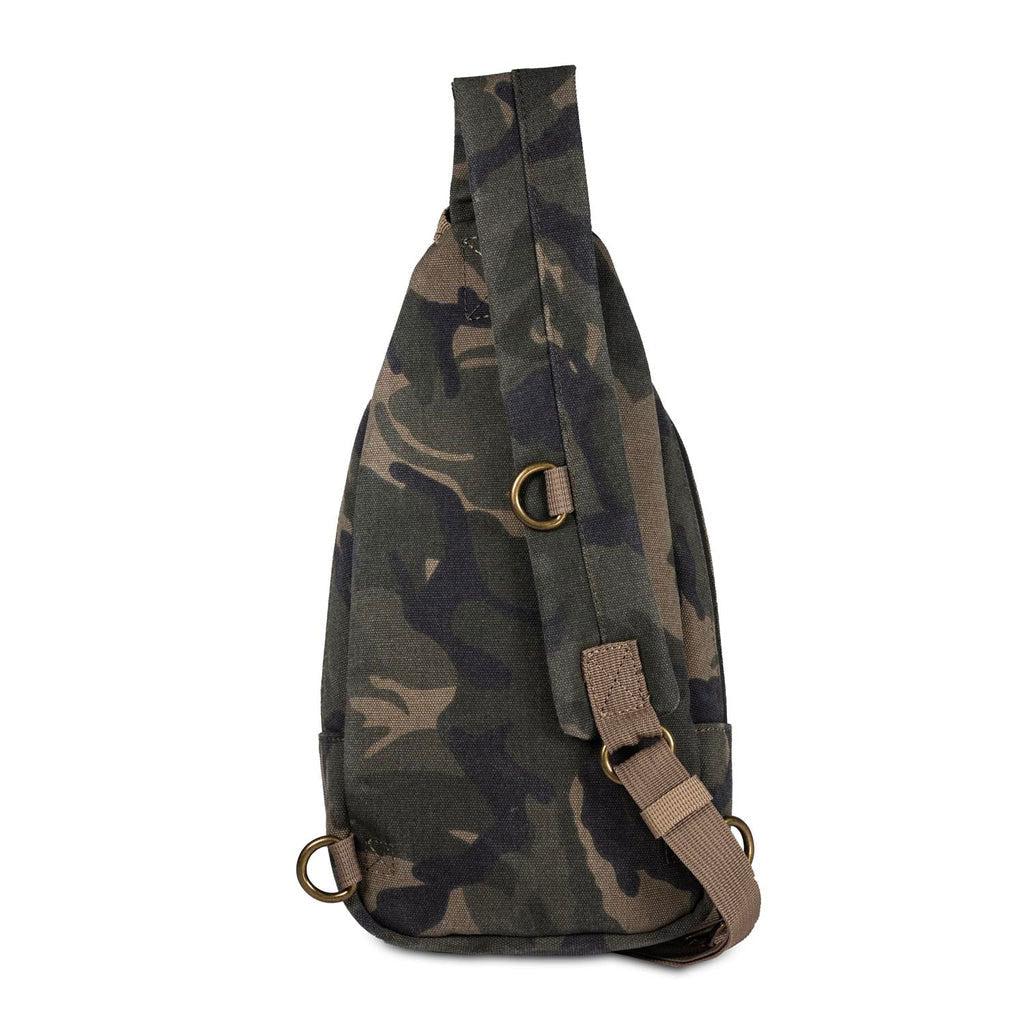 Camo version of the Revelry Daytripper large smell proof crossbody bag.