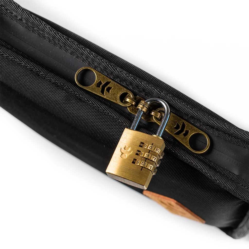 Open view of the leopard print Revelry Supply Gordo padded bubbler pouch showing main compartment.
