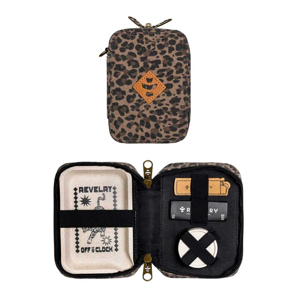 Revelry Rolling Kit Traveler in a leopard pattern.
