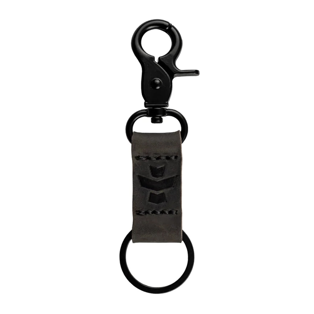 Black Revelry Supply leather swivel clip keychain with metal clip and ring for attachment.