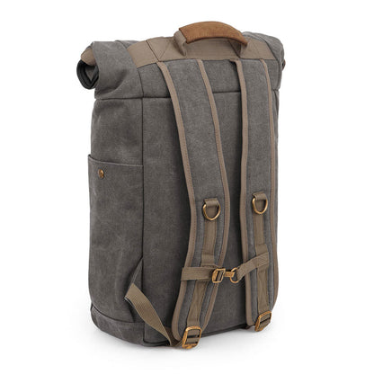 Side view of the Revelry Supply Drifter backpack in ash, highlighting its sleek design and reinforced base.