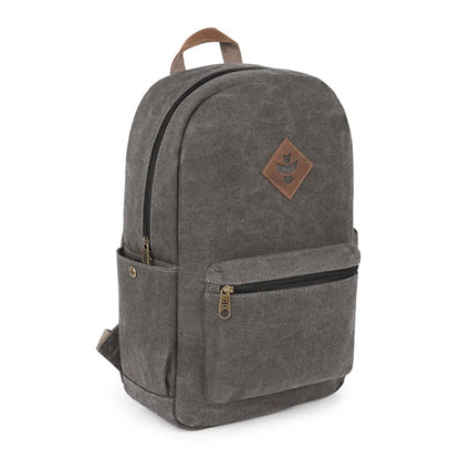 The Explorer smell proof backpack by Revelry Supply in Ash color, studio product image.