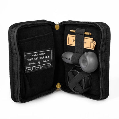 Flat lay of the black Revelry Supply Smell-Proof Pipe Kit with all components arranged neatly.