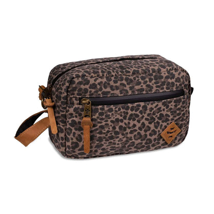 Revelry Supply Stowaway toiletry kit in leopard print, shown as a full product view.