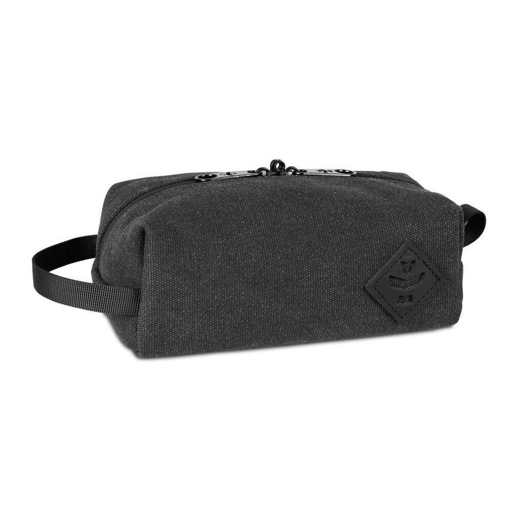 Revelry Supply The Cache Mini Smell Proof Toiletry Kit in Smoke shown in a full product view.