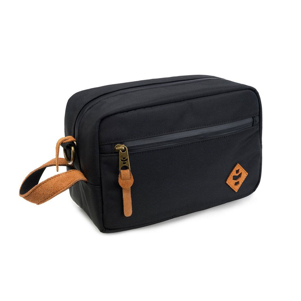 Revelry Supply The Stowaway smell proof toiletry kit in black.