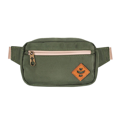 Revelry The Companion smell proof crossbody bag in green.