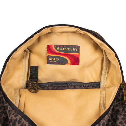 Revelry The Shorty smell proof mini backpack in leopard print.