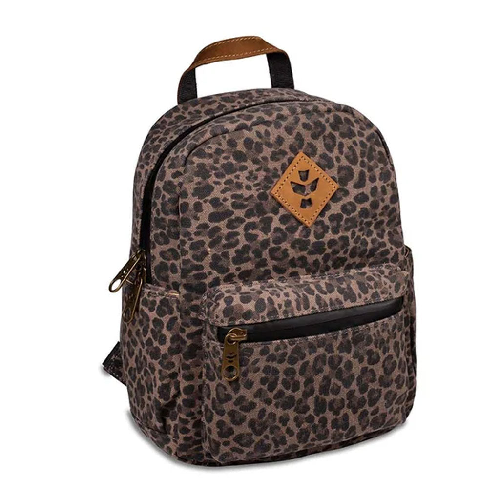 The Shorty leopard smell proof mini backpack from Revelry